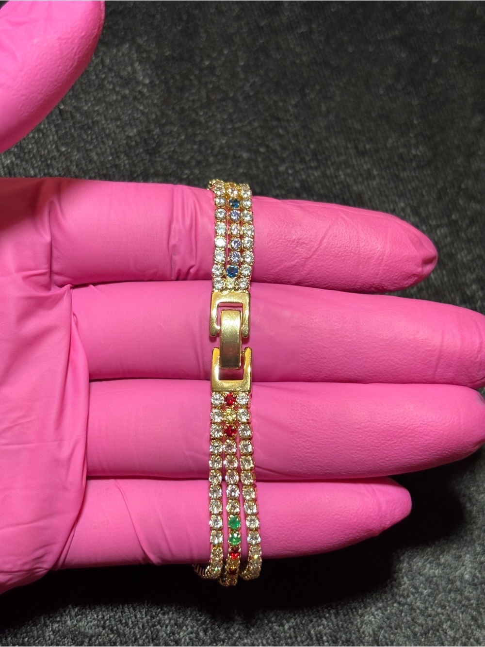 6.5mm Yellow Gold Triple Tennis CZ Bracelet 7 1/2 in. - Picture 8 of 10